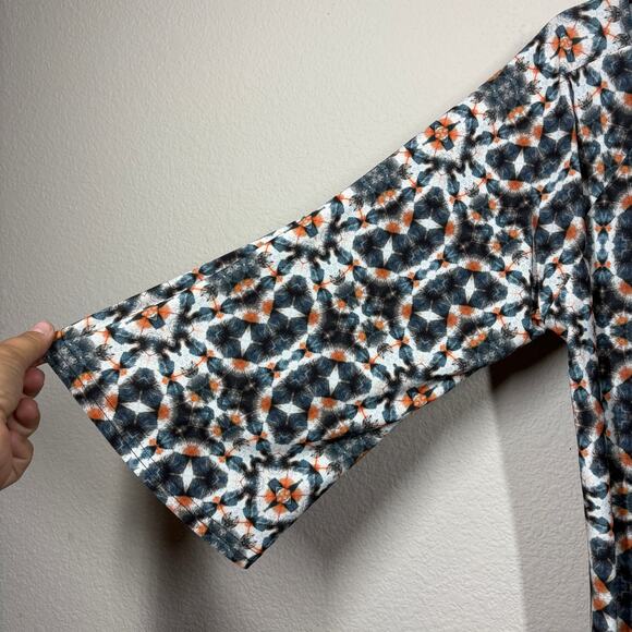 Viereck Medium Lyfie in Lunch Sheath Mini Dress Blue Orange Geometric Belted - Picture 4 of 9